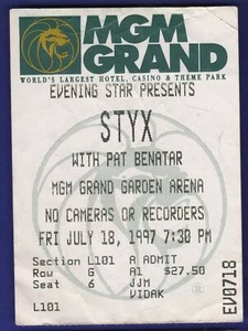 Esbozo de Grand Ticket Styx Pat Benatar MGM 18 de julio de 1997 envío gratuito - Imagen 1 de 1