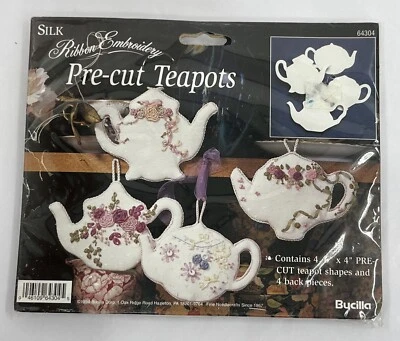Formas de tetera de colección Bucilla precortadas de 6”x4” para manualidades bordadas con cinta de seda NUEVA Foto 1 de 2