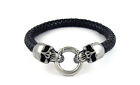 MEN's Skull Bracelet Genuine Leather Wristband Bangle with Stainless Steal