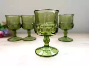 Vintage Vetro Indiana Verde Corona Re Impronta Calici Vino Sherry Bicchieri 4 - Foto 1 di 7