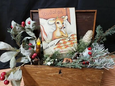 VINTAGE VICTORIAN MODERN RETRO STYLE CHRISTMAS WINTER WAKE UP RUDOLPH DEER SIGN  - Image 1 of 4