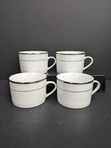 HausenWare Weiß Porzellan Flach Kaffee/Teetasse 8 Oz Silberrand 4er Set - Bild 1 von 9