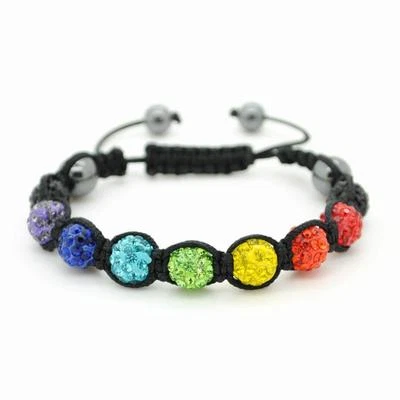 PULSERA DE CUENTAS CHAKRA SHAMBALLA 10mm Ajustable Arco Iris Cristal Brillante Yoga Foto 1 de 2