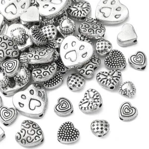 80Pcs Silver Heart Shape Spacer Beads Tibetan Style for Jewelry Making DIY Craft - Picture 1 of 7
