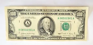 1988 $100 One Hundred Dollar Bill, Federal Reserve Note, Serial # A08502961A - Picture 1 of 2