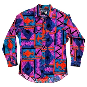 USA VTG Wrangler Navajo Aztec Tribal Western Rodeo Cowboy Cut Tail Shirt 16.5 34 - Picture 1 of 3
