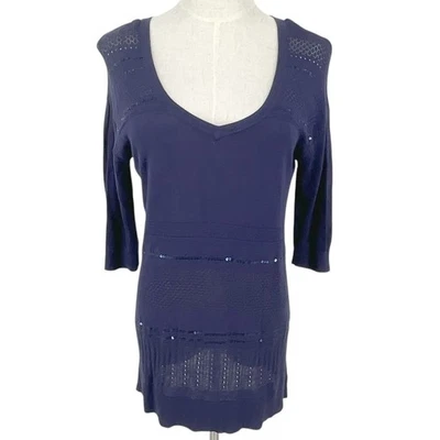 Suéter Top Tejido Lentejuelas Cuello en V Azul Marino Mercado Negro Casa Blanca Talla S Foto 1 de 4