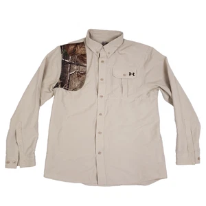 Under Armour Hunting Shirt Button Front Size XL Beige Camo Tactical Outdoor - Picture 1 of 12