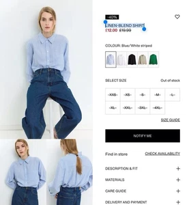 H&M LINEN-BLEND SHIRT. Blue/White Striped. GREAT PRICE! - Picture 1 of 5