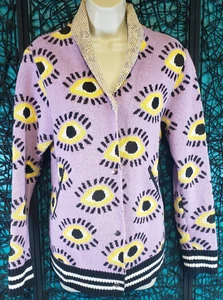 ESZKA BOMBER JACKET DONNA VIOLA M SNAP OCCHI SPETTRALI ARTISTICO BOHO UNGHERIA - Foto 1 di 14