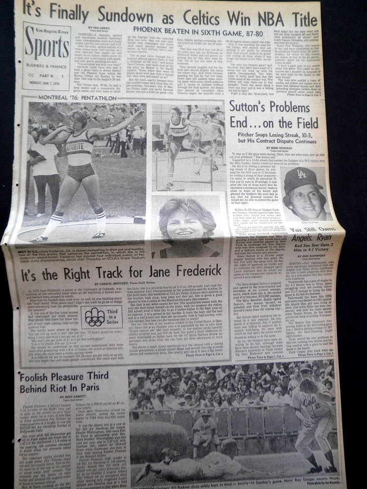 RARO PERIÓDICO DEPORTIVO ORIGINAL VINTAGE BOSTON CELTICS GANA EL CAMPEONATO DE LA NBA 1976 Foto 1 de 1