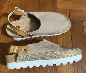 Reef Cusion Salbei Plateau Clog Espadrille Sand Hellbraun Komfort Slipper Größe 6 - Bild 1 von 6