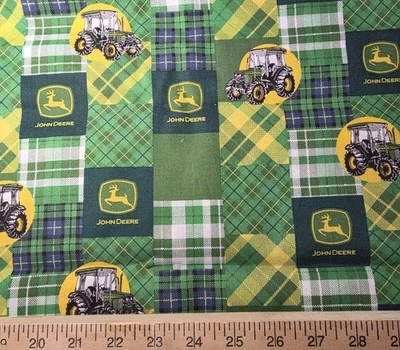 John Deere Patchwork Green Yellow Cotton Craft Sewing Fabric Out of Print 52" - Image 1 of 2