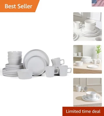 Juego de vajilla, platos y cuencos Celina Moderno de gres de 16 piezas, blanco... Foto 1 de 4