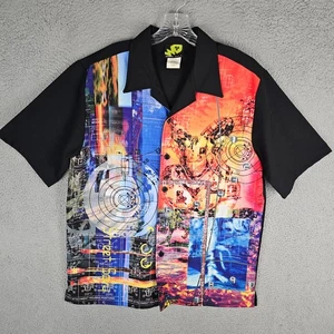 Y2K Street Savy Camp Shirt Men Large Worm Gear Reducer Graphic Print Button Up - Picture 1 of 8