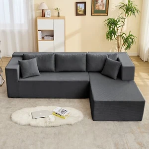 L Shaped Sectional Sofa with Chaise, Corduroy Comfy Cloud Couch for Living Room - Picture 1 of 114