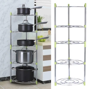 5 Tier Kitchen Pan Stand Saucepan Pot Rack Chrome Storage Organiser Shelf Holder - Picture 1 of 12