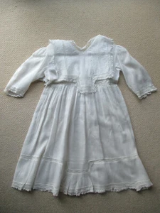 Antique White children's dress with lace and mid-length sleeves, square collar - Picture 1 of 2