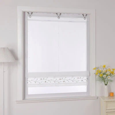 Raffrollo Bestickt Raffgardine mit Ösen Transparente Feltenrollo Küche Gardinen - Bild 1 von 4