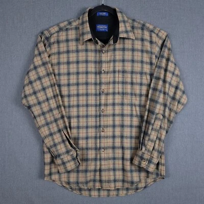 Pendleton Solo Shirt Mens Large Brown Plaid Washable Wool Long Sleeve Button Up - Image 1 of 4