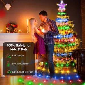USB Xmas LED Star Waterfall Lights String Light Christmas Tree Garden Party - Picture 1 of 26