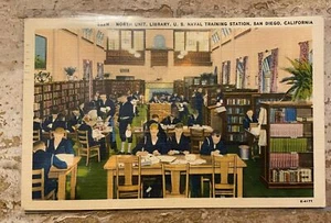 Cartolina d'epoca anni 40 Stati Uniti Stazione di addestramento navale Biblioteca San Diego California - Foto 1 di 2
