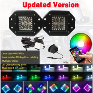Juego de 2 cápsulas 5" montaje empotrado LED luz de trabajo con RGB halo anillo persiguiendo kit Bluetooth - Imagen 1 de 7