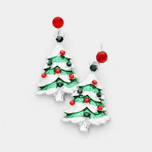 Árbol de Navidad verde plateado mate perforado con piedras multicolores - Imagen 1 de 1