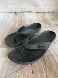 Crocs Sz 9 W Black Flip Flop Synthetic Women Sandals - Picture 1 of 11