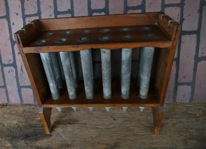 antique primitive hardwood frame 12 hole pewter candle mold wood stand 19th c - Picture 1 of 7