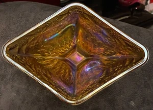 Vintage Indiana Iridescent Glass Pedestal Diamond Shaped Candy Dish / Bowl - Picture 1 of 5