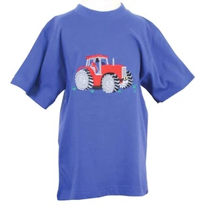Camiseta Tractor Niño Algodón Azul Con Apliques Bordados Rojo Diseño Granja - Imagen 1 de 3