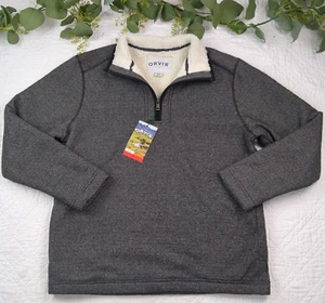 NWT Orvis Gray 1/4 Zip Fleece Lined Sweater Pullover Sweatshirt Size M - Picture 1 of 8