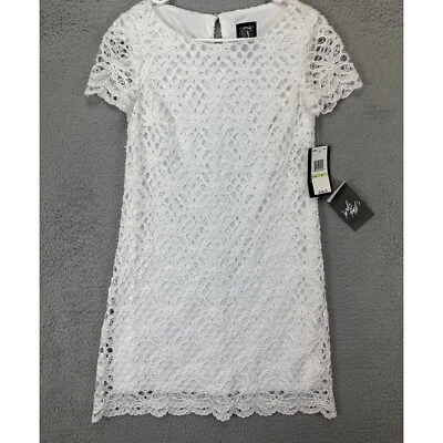 Jax Dress Womens 4 White Eyelet Lined Lace Mini Short Sleeves Casual Ladies NEW - Image 1 of 4