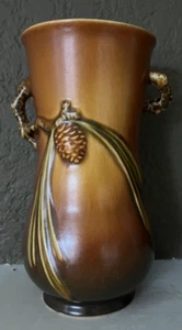 ROSEVILLE POTTERY (OH 1892-1954) PINECONE VASE 841-7 (1935) BROWN - Bild 1 von 6