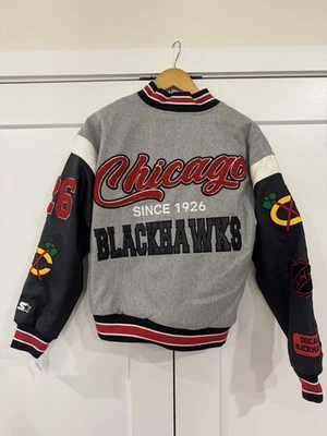 Новый стартер Chicago Blackhawks стартер куртка средний Varsity кожи шерсти - Изображение 1 из 4