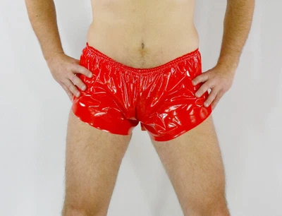 PVC Boxers Plastic Shorts Underpants Vinyl Briefs Pants Underwear Mens Roleplay - Image 1 of 4