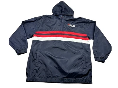 VTG Fila Mens XLarge Long Sleeve Jacket Hooded Blue Pullover Windbreaker Logo - Image 1 of 4