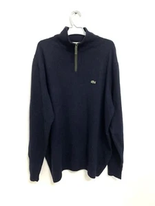 Lacoste Men’s XXL 7 Half Zip Sweater Navy Blue Woolmark Virgin Wool Pullover #Z3 - Picture 1 of 10