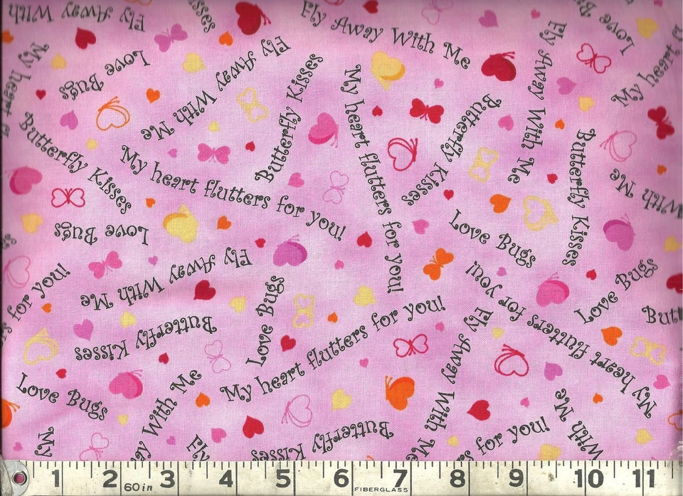 Quilting Treasures Butterfly Kisses Hearts Pink 100% Cotton Quilt Fabric Remnant - Image 1 of 1