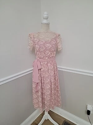 Vestido de Colección Años 70 Sears Rubor Jersey y Encaje Cóctel Fiesta Hasta la Rodilla  Foto 1 de 4