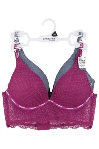 Sexy Lace BEBE 2PK Plunge Longline Underwire Bra Fuscha Grey  34BC 36BC 38C 3034 - Picture 1 of 3