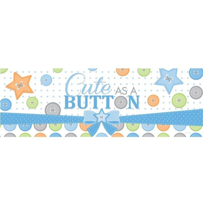 Linda vajilla de baby shower de plástico con pancarta gigante para niño como un botón 60" x 20" Foto 1 de 1