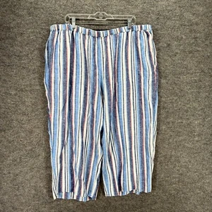 Ruby Rd. Pants Women 2X Plus Blue Striped High Rise Flat Front Chino Linen - Picture 1 of 7