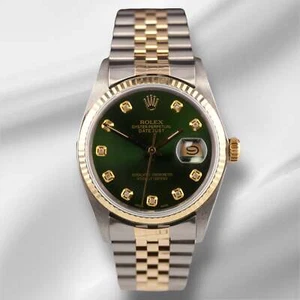 Rolex Datejust 36mm Yellow Gold Fluted Green Diamond Dial Jubilee Watch - Picture 1 of 12
