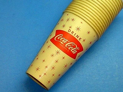 (17) VINTAGE 14 OZ. 1958-1960's COCA-COLA FISHTAIL PAPER WAX VENDING CUPS~DIXIE - Image 1 of 3
