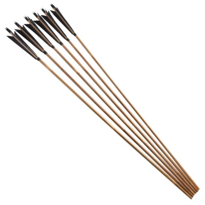 6/12pcs Bamboo Arrows Turkey Feathers Longbow Target Archery Recurve Bow Hunting - Image 1 of 4