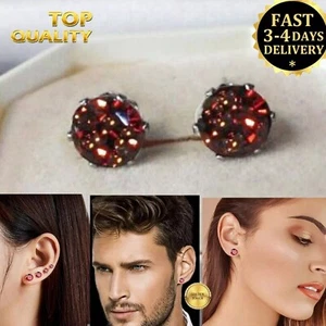 Mens Womens Round Red Fire Garnet Austrian Crystal Stud Earrings, Sizes 3mm- 8mm - Picture 1 of 12