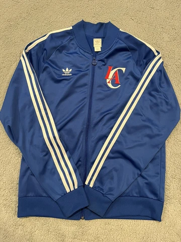 Adidas LA Clippers Jacket Mens Full Zip Fleece Track Jacket NBA Size M Blue Rare Cover