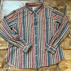 The Territory Ahead L-Long Sleeve Textured Striped Button Up Shirt-Red,Blue Vtg - Picture 1 of 17